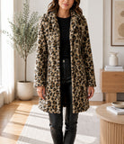 Ladies Brown Curly Melton Leopard Print Hooded Coat - StylePhase SA