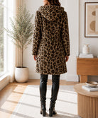 Ladies Brown Curly Melton Leopard Print Hooded Coat - StylePhase SA