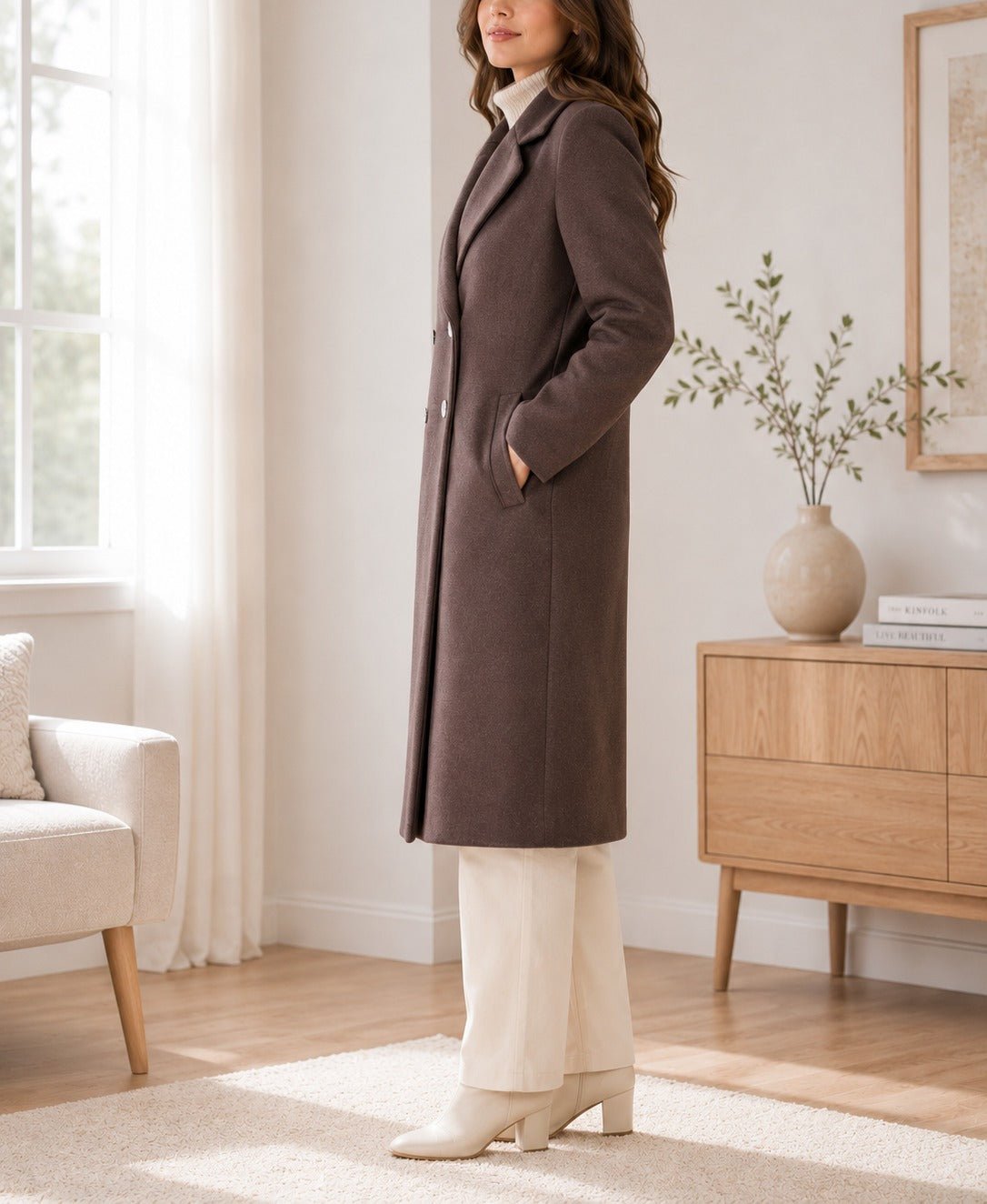 Ladies Brown Double Breast Melton Coat - StylePhase SA