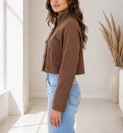 Ladies Brown Double Breasted Crop Jacket - StylePhase SA