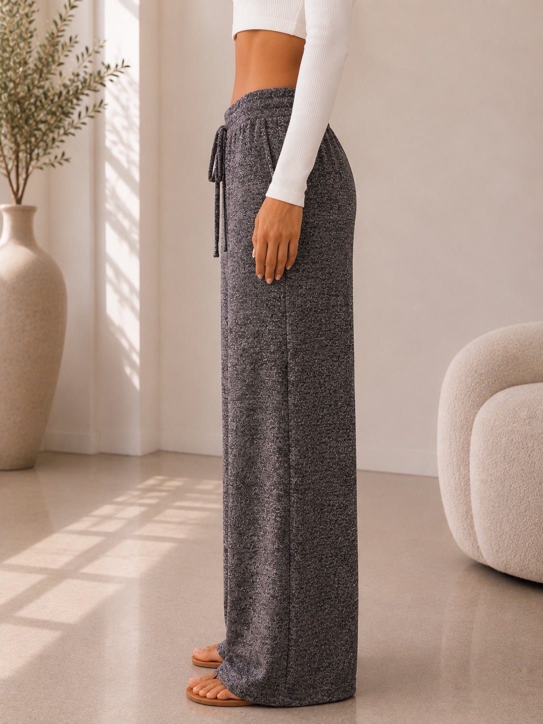 Ladies Brown Drawstring Knitwear Pants - StylePhase SA
