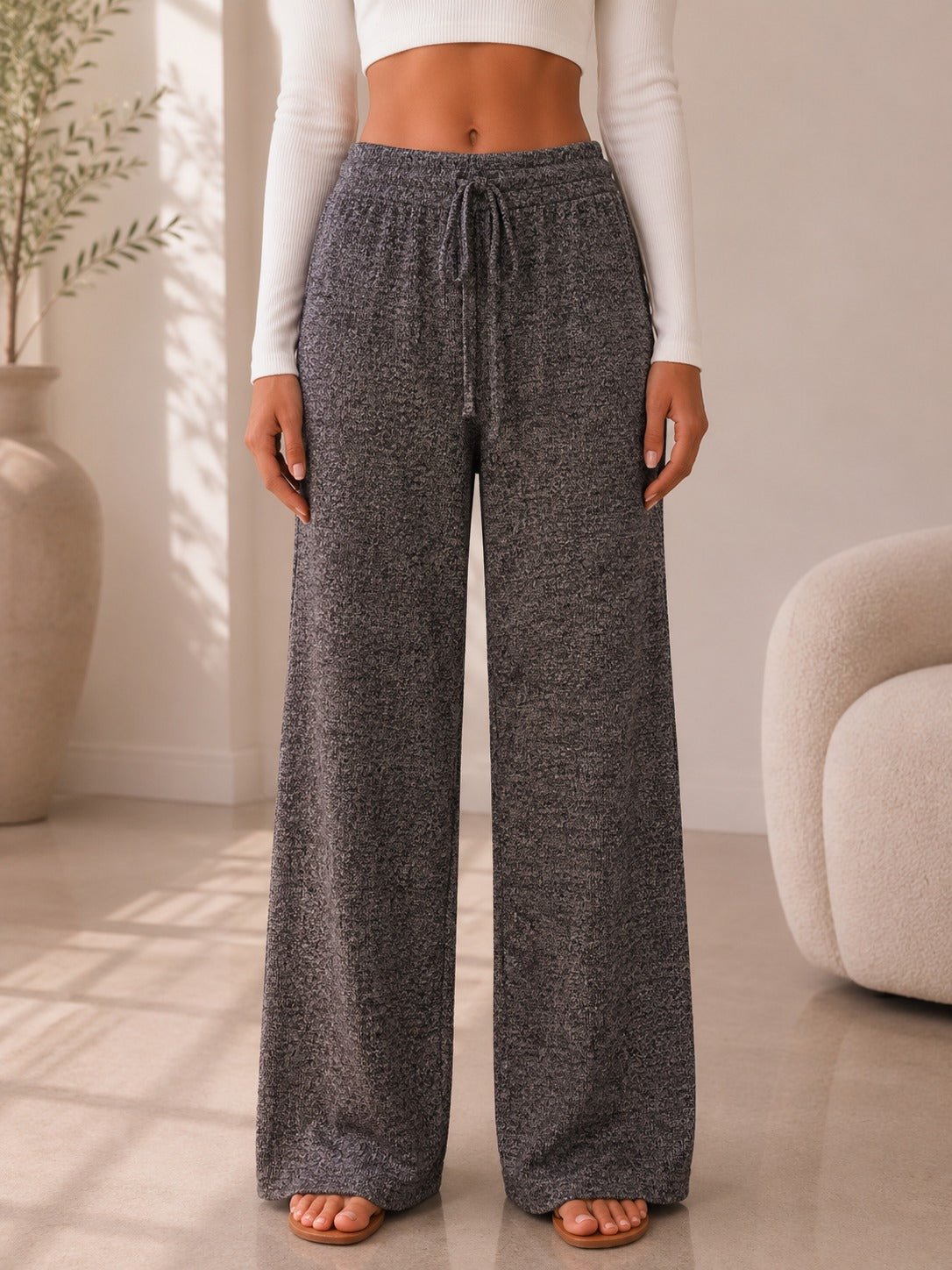 Ladies Brown Drawstring Knitwear Pants - StylePhase SA