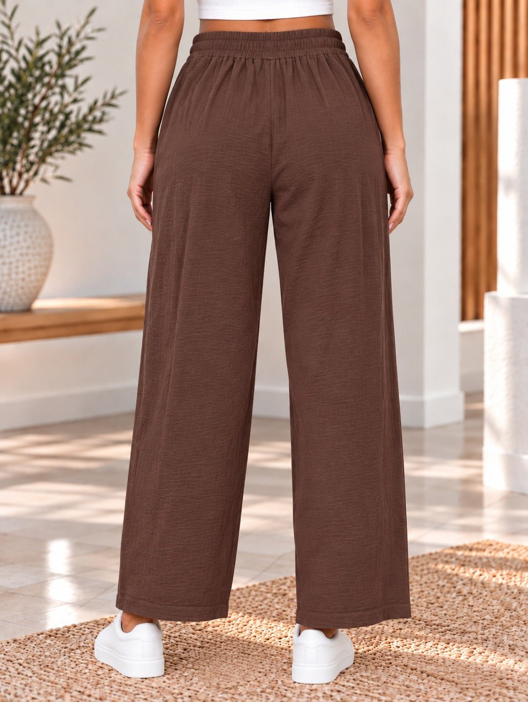 Ladies Brown Elastic Waistband Front Pocket Pants - StylePhase SA