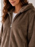 Ladies Brown Faux Fur Zip Hoody Jacket - StylePhase SA