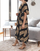 Ladies Brown Fern Print Square Neck Dress - StylePhase SA