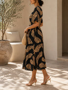 Ladies Brown Fern Print Square Neck Dress - StylePhase SA