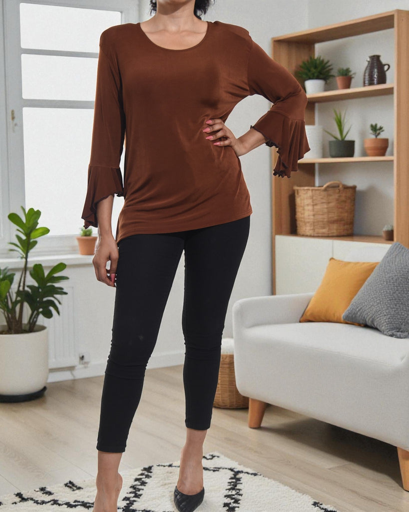 Ladies Brown Flare Sleeve Top - StylePhase SA