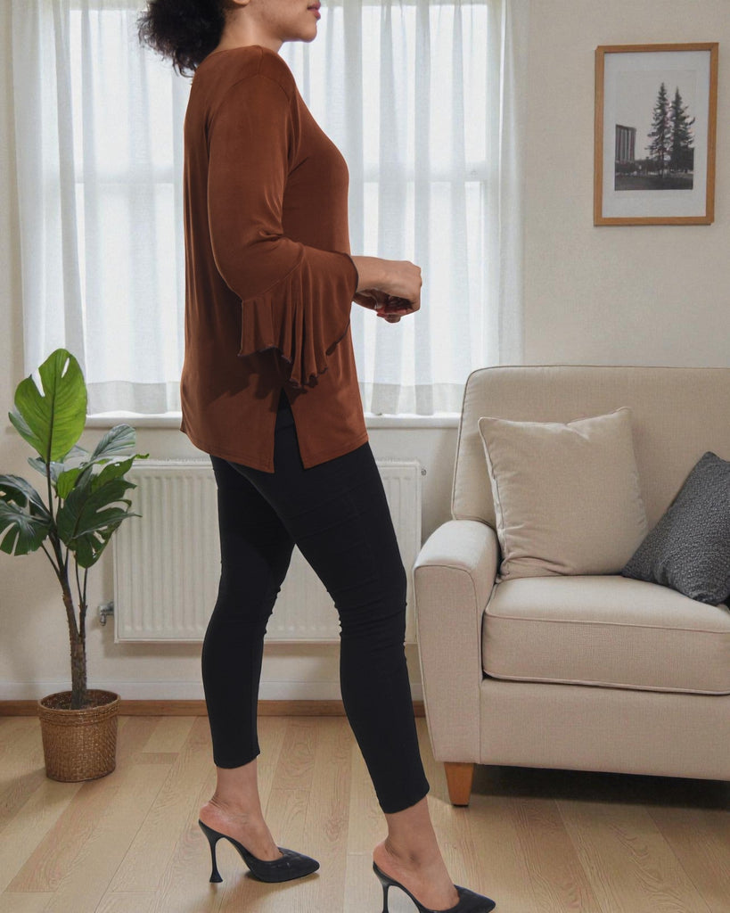 Ladies Brown Flare Sleeve Top - StylePhase SA