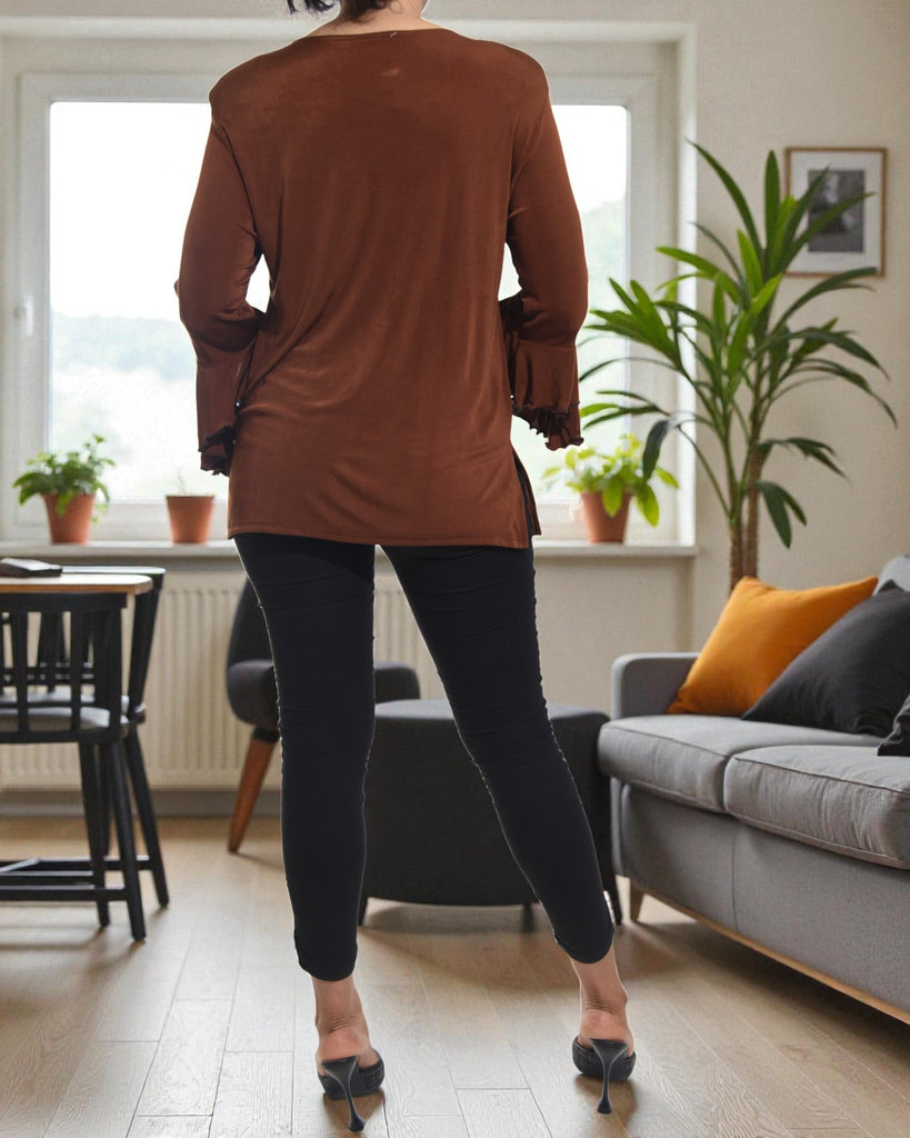 Ladies Brown Flare Sleeve Top - StylePhase SA