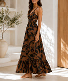 Ladies Brown Floral Cut Out Maxi Dress - StylePhase SA