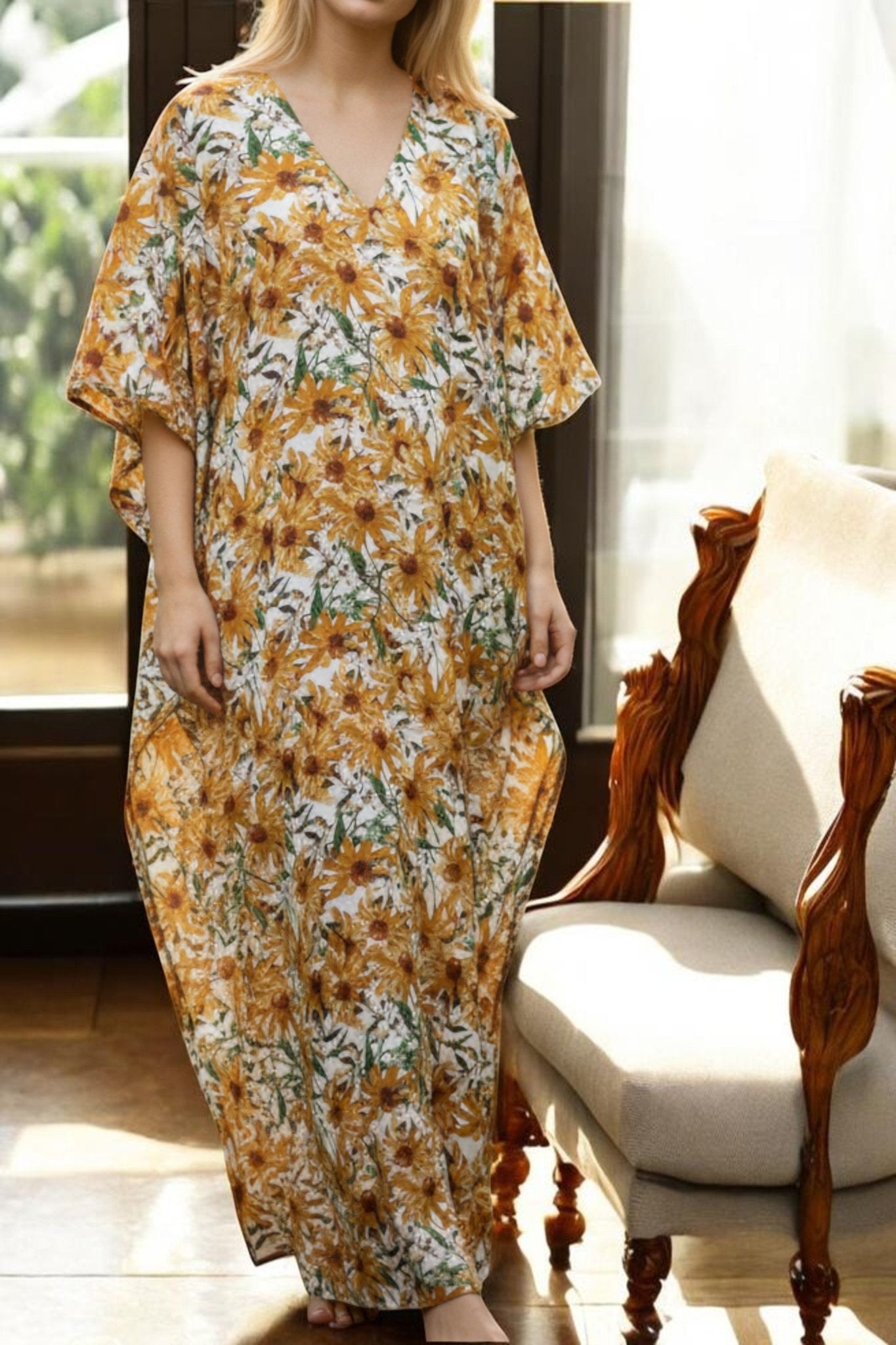 Ladies Brown Floral Free Size Kaftan - StylePhase SA