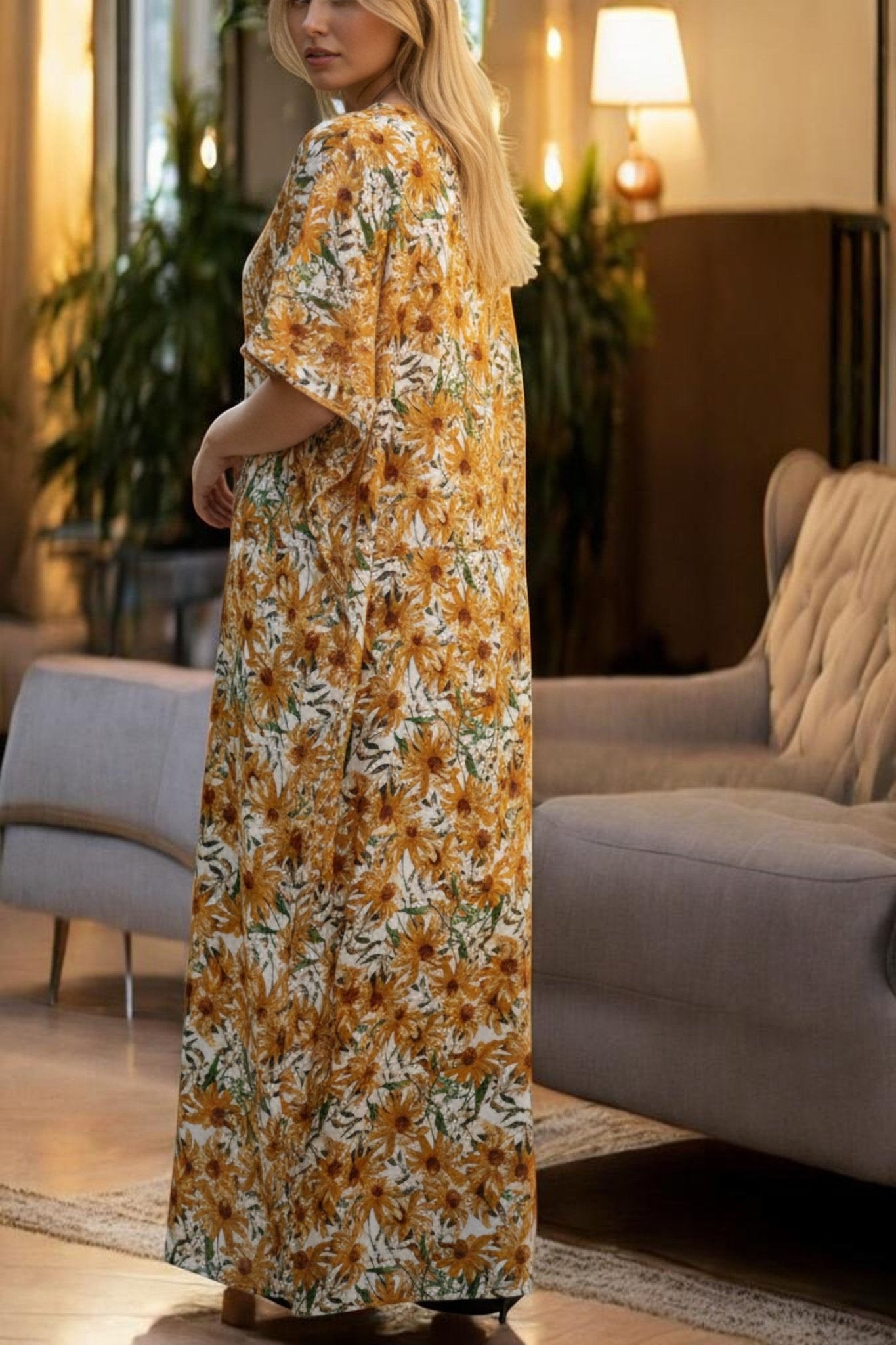 Ladies Brown Floral Free Size Kaftan - StylePhase SA