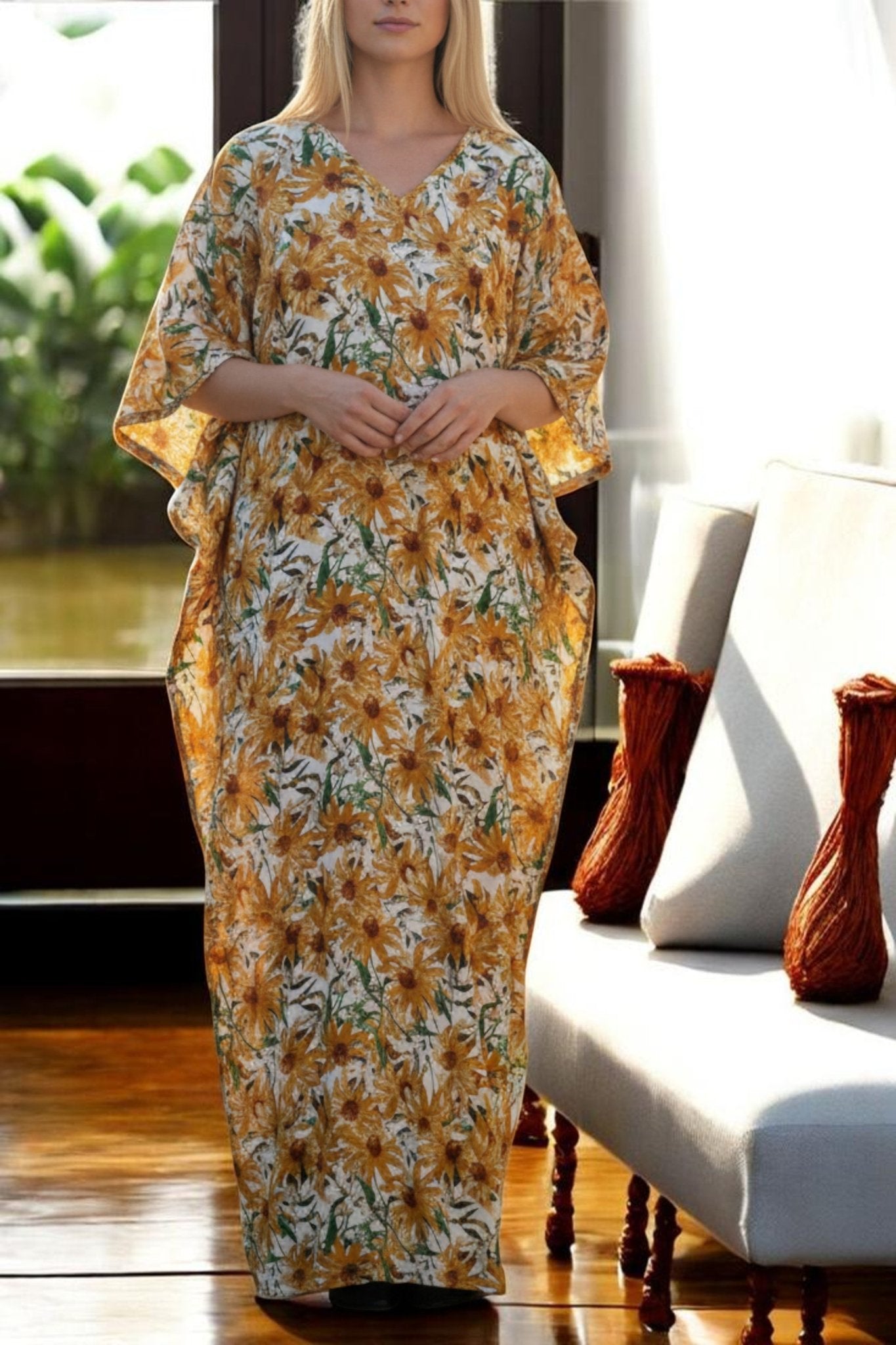 Ladies Brown Floral Free Size Kaftan - StylePhase SA