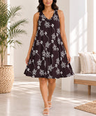 Ladies Brown Floral Print Midi V-Neck Pocket Dress - StylePhase SA