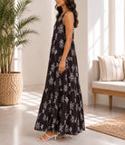 Ladies Brown Floral Print Midi V-Neck Pocket Dress - StylePhase SA