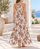 Ladies Brown Floral Print Tie-Waist Maxi Dress - StylePhase SA