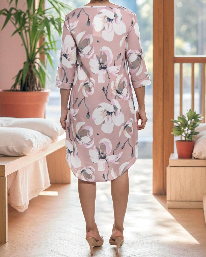 Ladies Brown Floral Tunic 3/4 Sleeve Dress - StylePhase SA