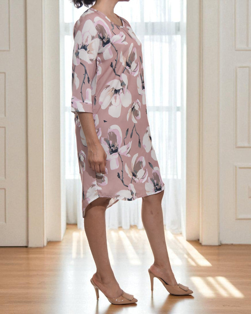 Ladies Brown Floral Tunic 3/4 Sleeve Dress - StylePhase SA