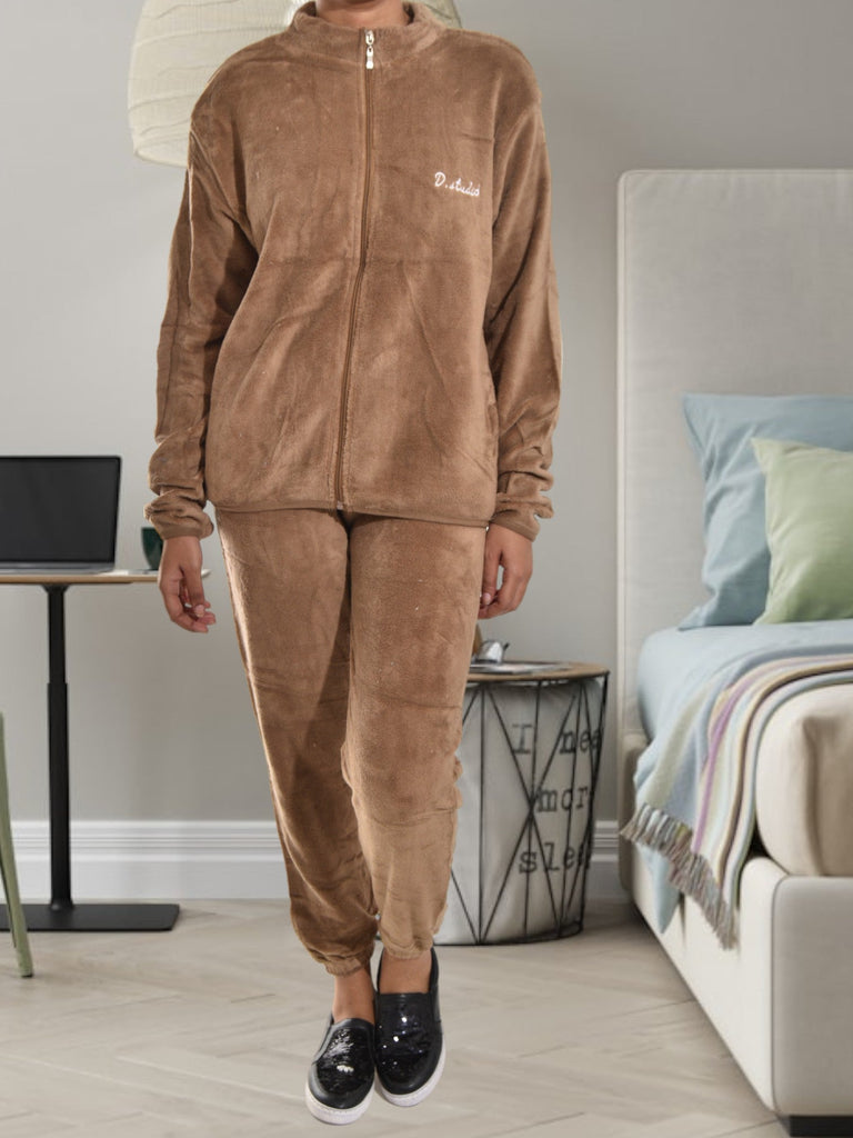 Ladies Brown Fluffy Tracksuit - StylePhase SA