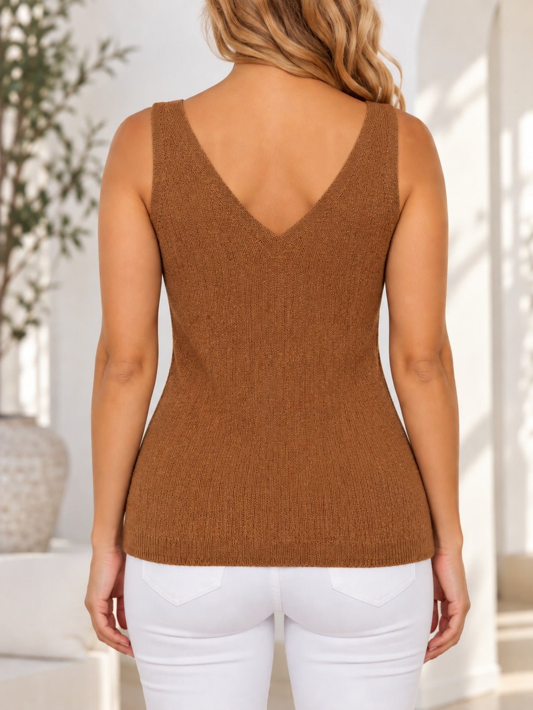 Ladies Brown Jersey Knit Vest Top - StylePhase SA
