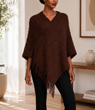 Ladies Brown Knitted V-Neck Poncho - StylePhase SA