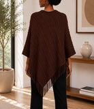Ladies Brown Knitted V-Neck Poncho - StylePhase SA