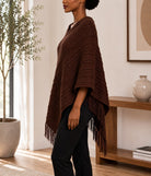 Ladies Brown Knitted V-Neck Poncho - StylePhase SA