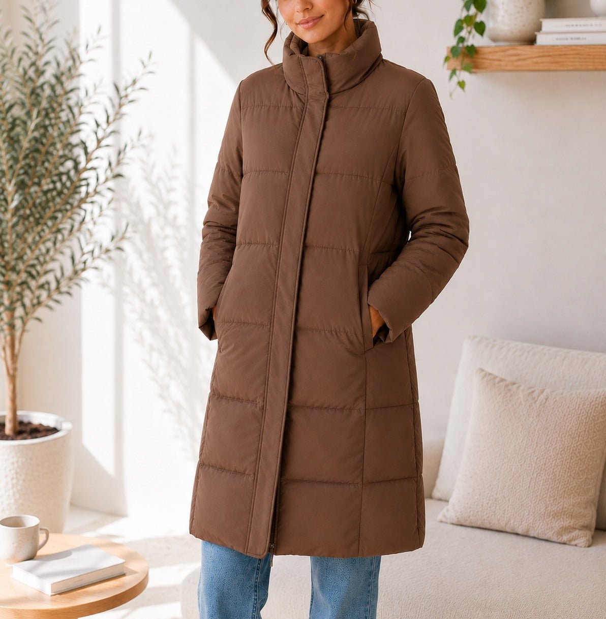 Ladies Brown Long Windbreaker Jacket - StylePhase SA