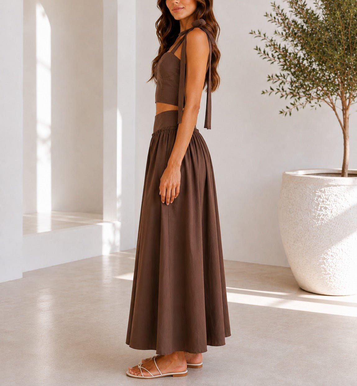 Ladies Brown Maxi Two-Piece Set - StylePhase SA