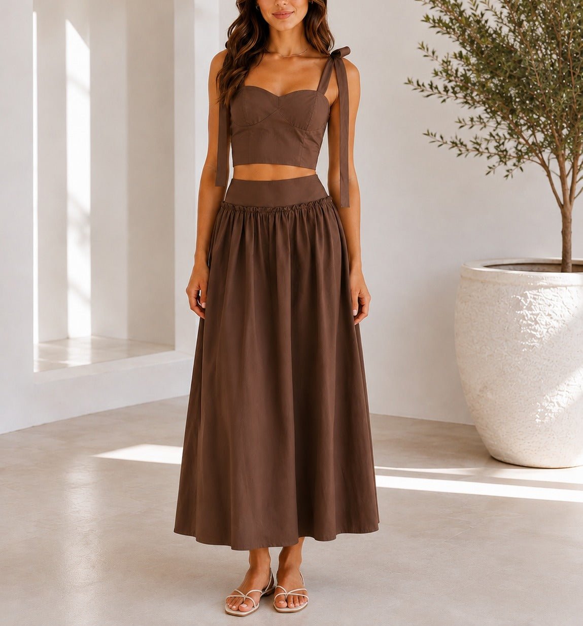 Ladies Brown Maxi Two-Piece Set - StylePhase SA