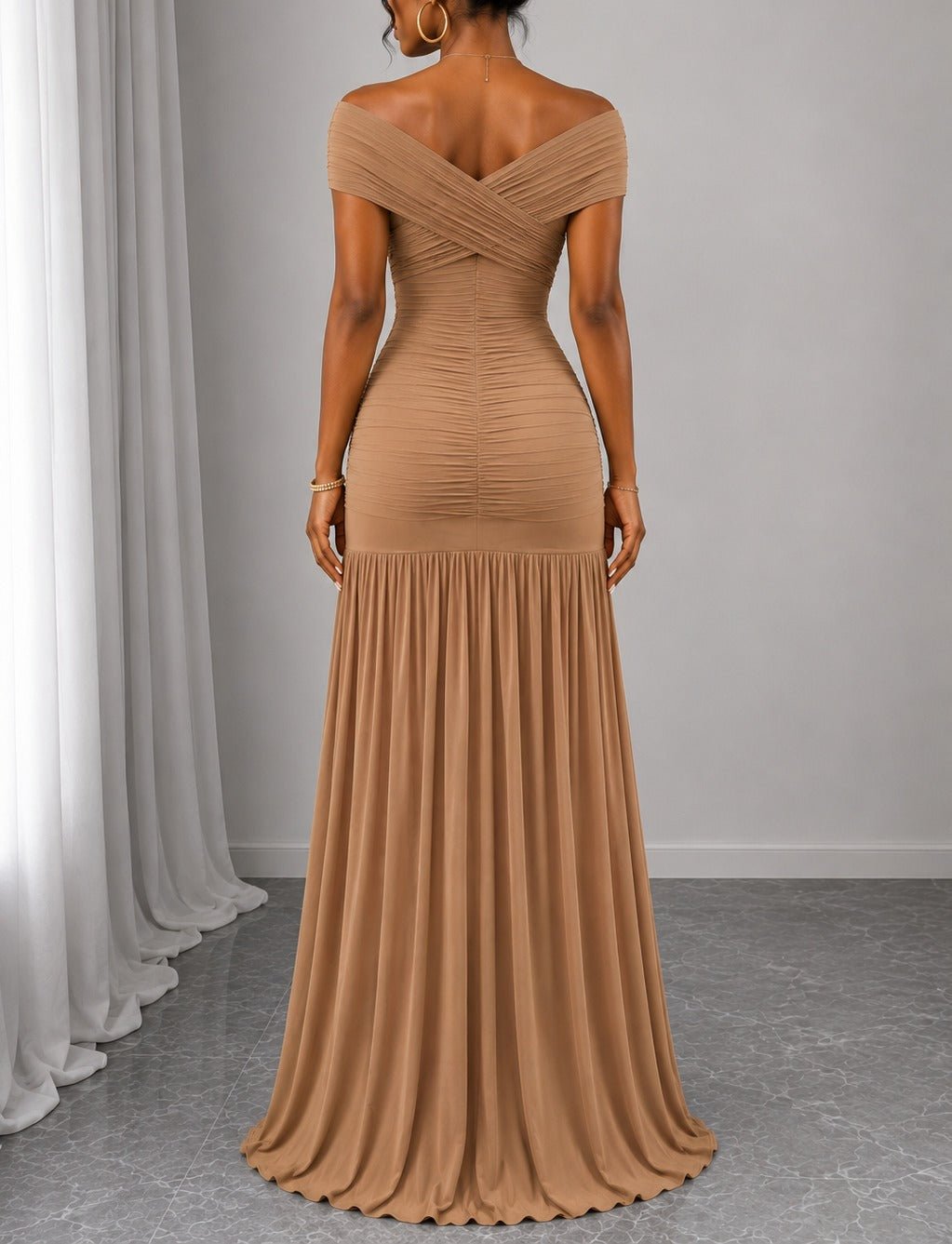 Ladies Brown Off Sleeve Maxi Dress - StylePhase SA
