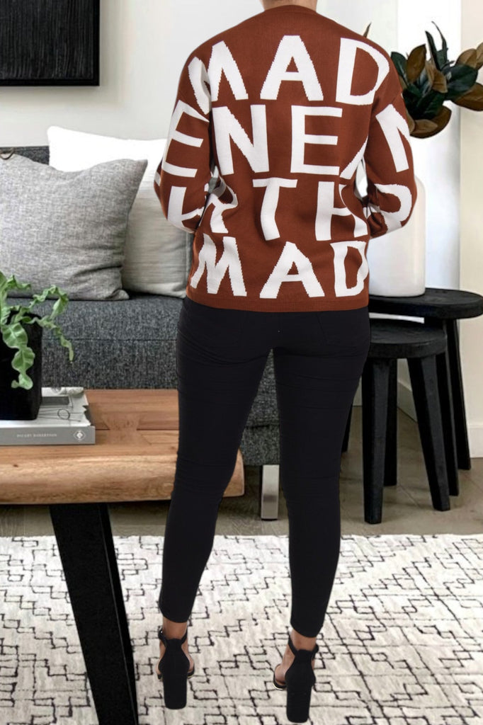 Ladies Brown Oversized Printed Sweater - StylePhase SA