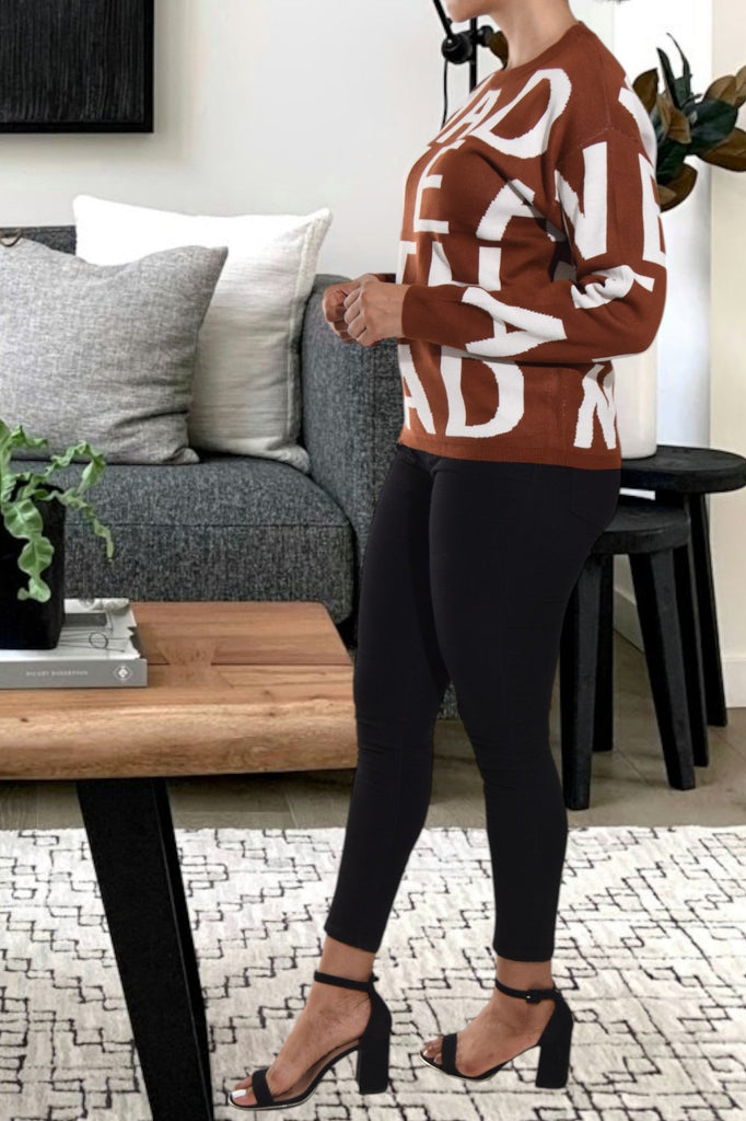 Ladies Brown Oversized Printed Sweater - StylePhase SA