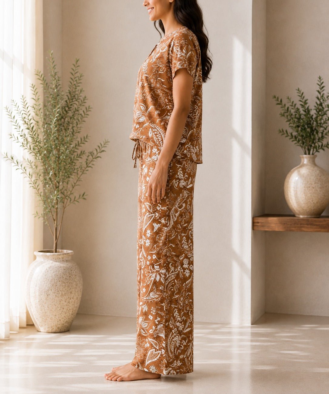 Ladies Brown Paisley Print Two-Piece Set - StylePhase SA