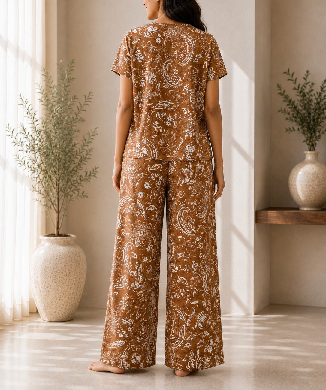 Ladies Brown Paisley Print Two-Piece Set - StylePhase SA