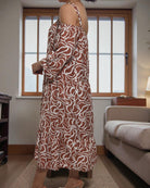 Ladies Brown Pattern Cut Out Dress - StylePhase SA