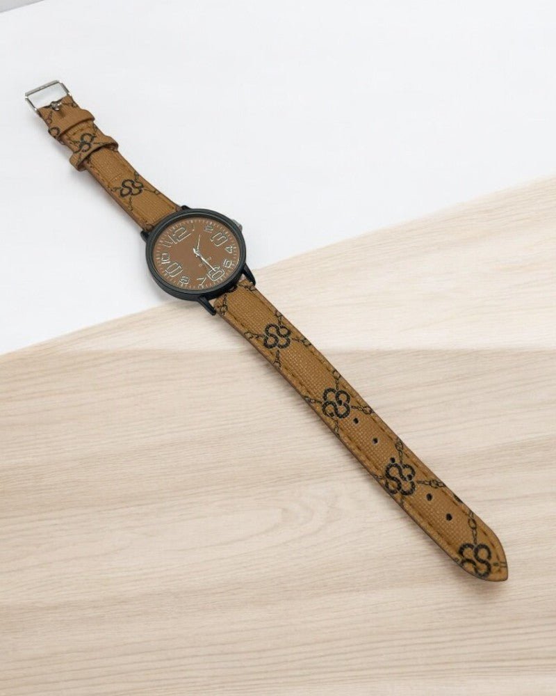 Ladies Brown Pattern Design Strap Watch - StylePhase SA