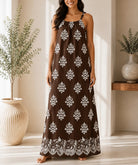 Ladies Brown Patterned Sleeveless Maxi Dress - StylePhase SA
