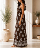 Ladies Brown Patterned Sleeveless Maxi Dress - StylePhase SA