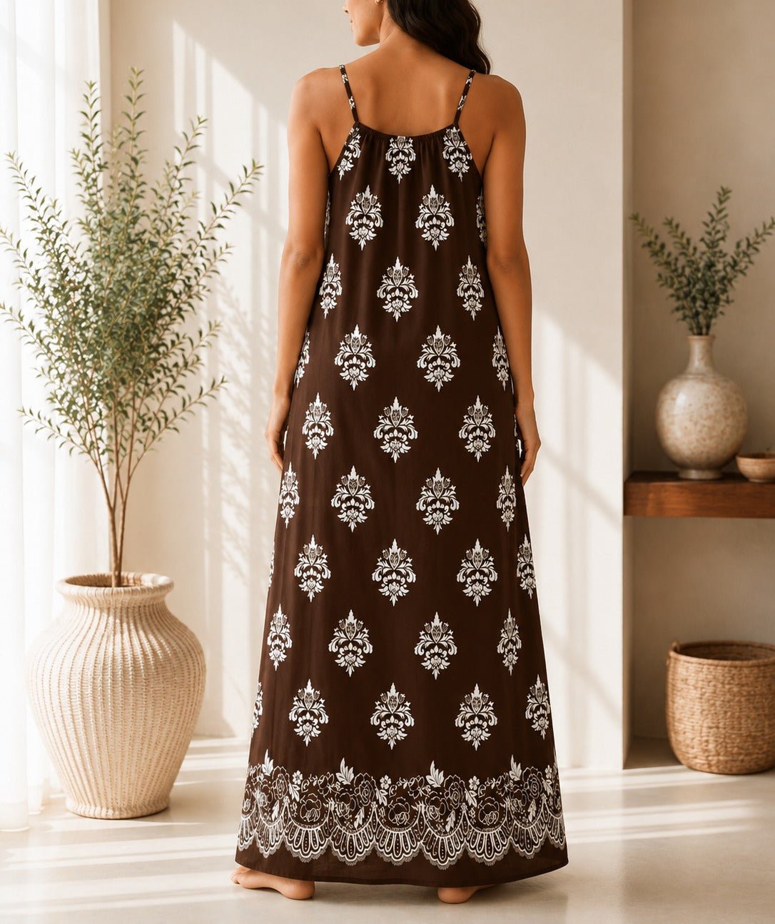 Ladies Brown Patterned Sleeveless Maxi Dress - StylePhase SA