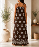 Ladies Brown Patterned Sleeveless Maxi Dress - StylePhase SA