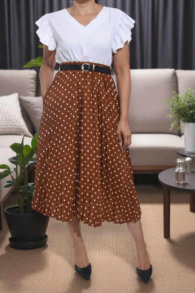 Ladies Brown Polka Dot Belted Skirt - StylePhase SA