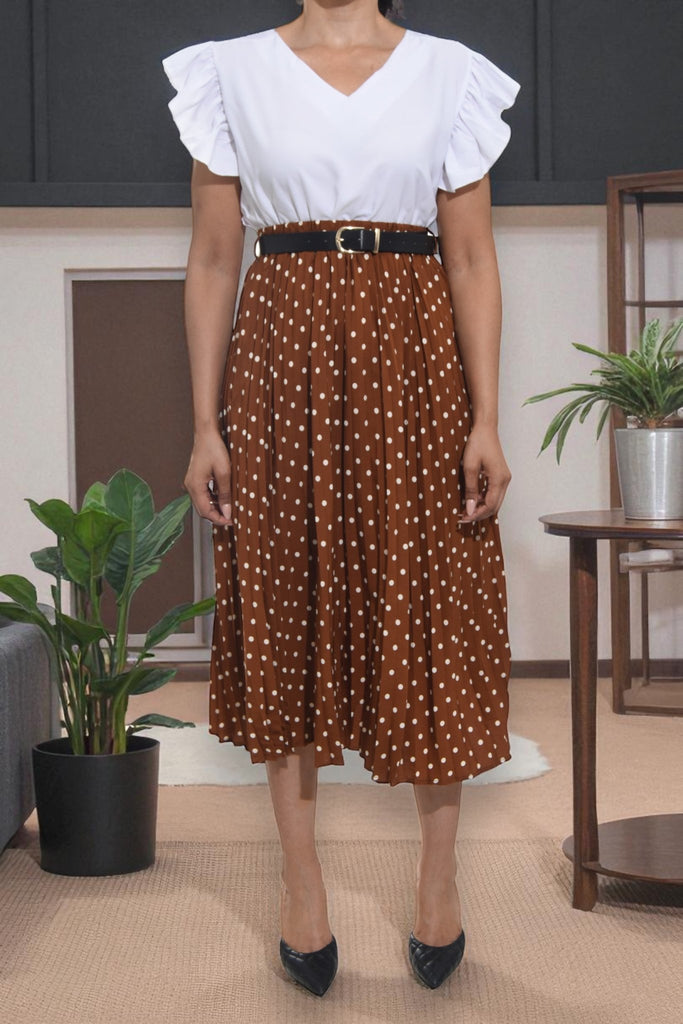 Ladies Brown Polka Dot Belted Skirt - StylePhase SA