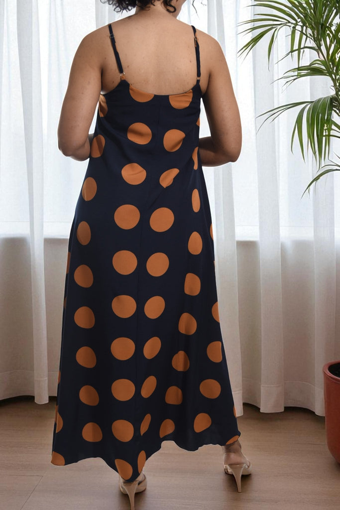 Ladies Brown Polka Dot Maxi Dress - StylePhase SA