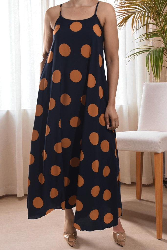 Ladies Brown Polka Dot Maxi Dress - StylePhase SA