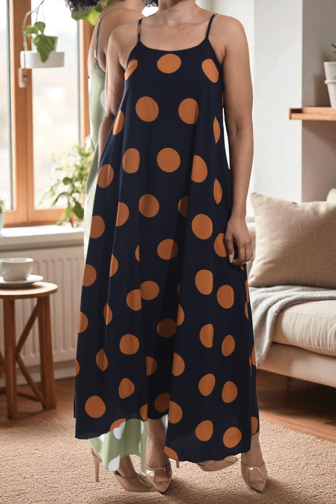 Ladies Brown Polka Dot Maxi Dress - StylePhase SA