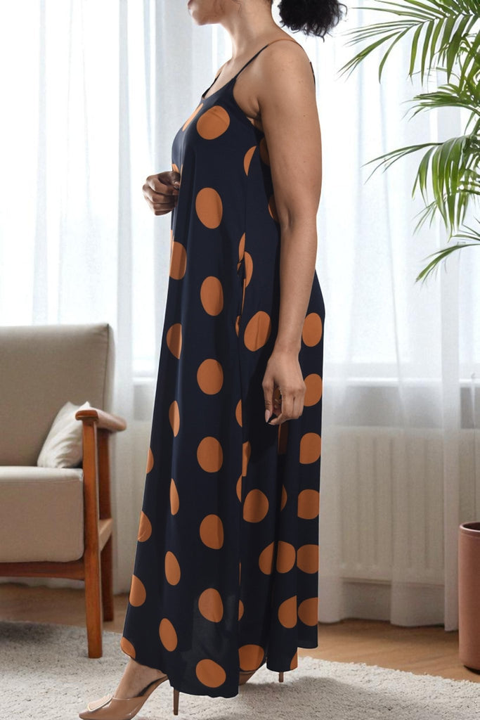 Ladies Brown Polka Dot Maxi Dress - StylePhase SA