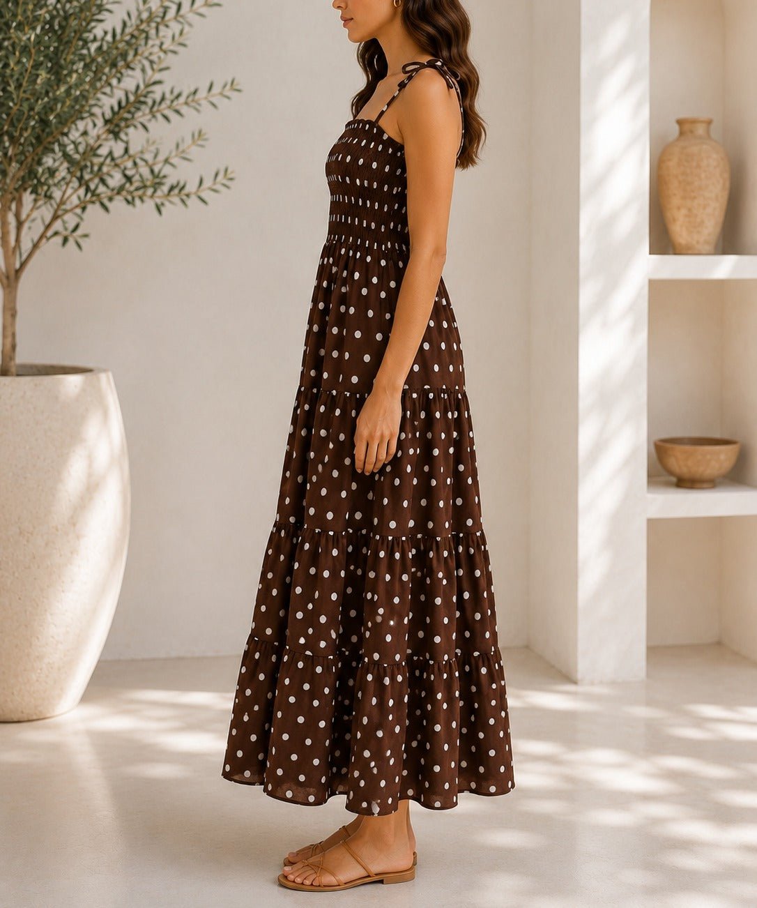 Ladies Brown Polka Dot Pocket Dress - StylePhase SA