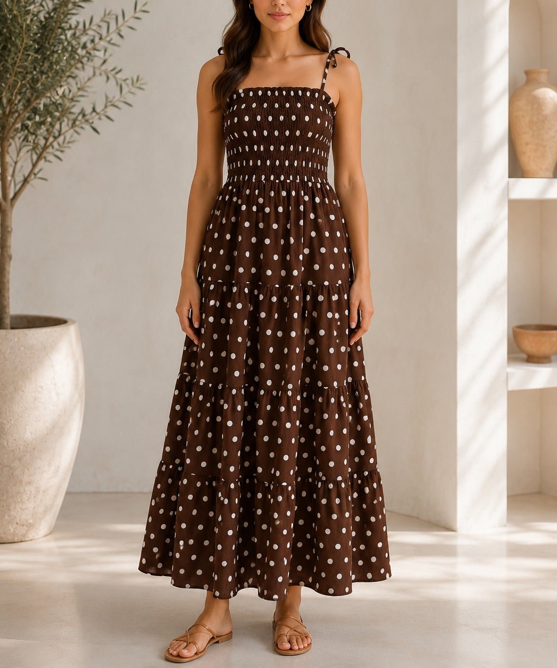 Ladies Brown Polka Dot Pocket Dress - StylePhase SA