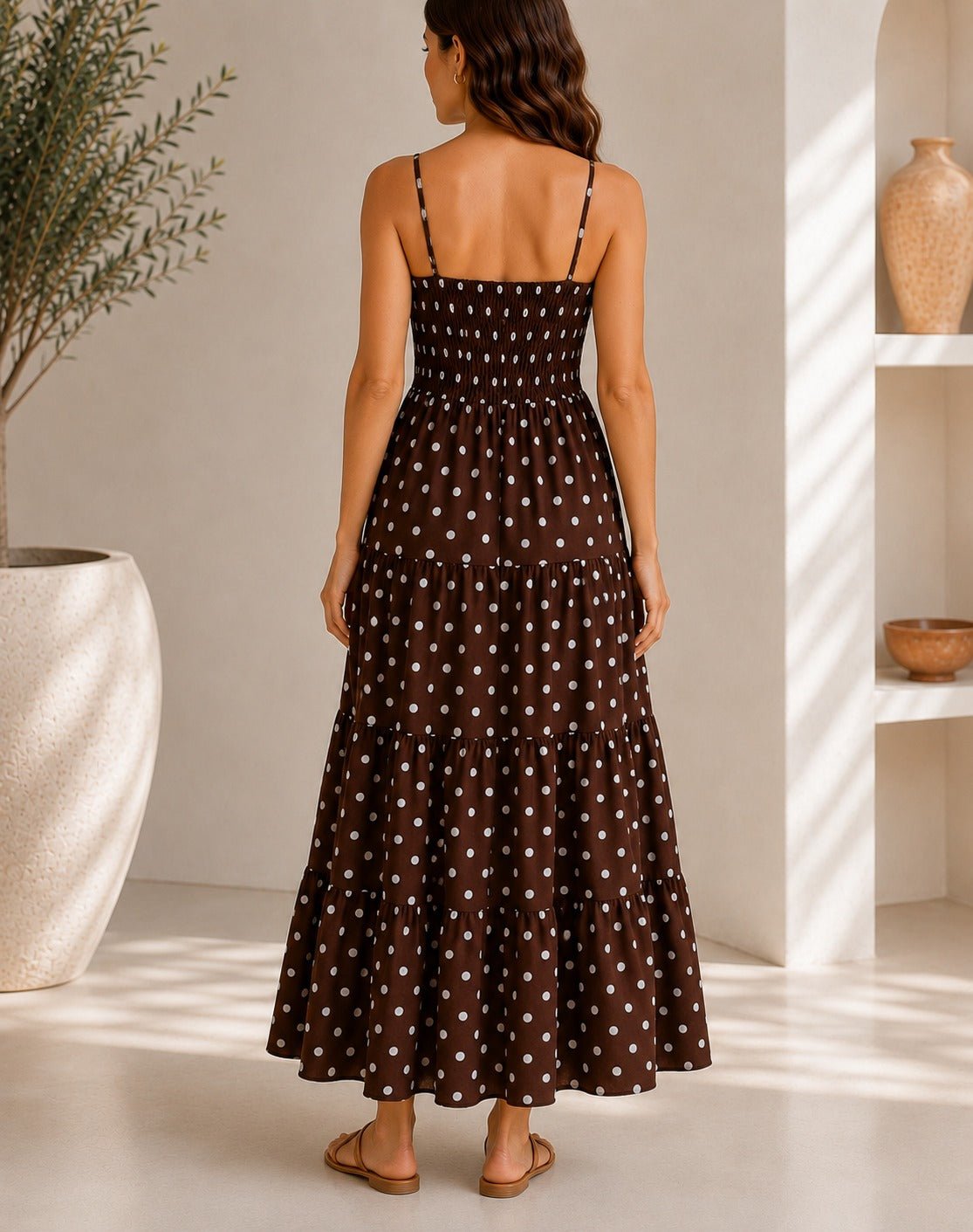 Ladies Brown Polka Dot Pocket Dress - StylePhase SA